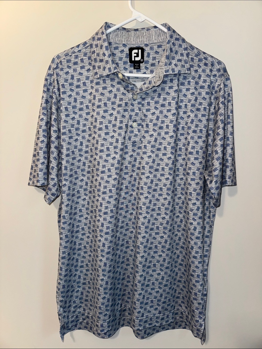 FootJoy Heather Gray Polo with Blue Geometric Print